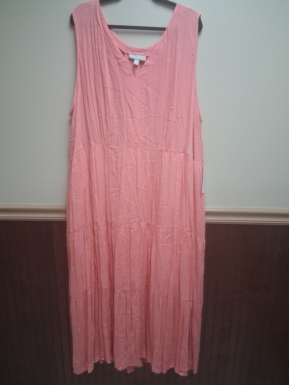 Woman Within Sleeveless Coral Pink Tiered Crinkle Rayon Maxi Dress Size 3X NWT